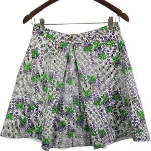 SPORT MAX CODE Size 8 Black, White, Green Floral A-line, Split Pleat Skirt